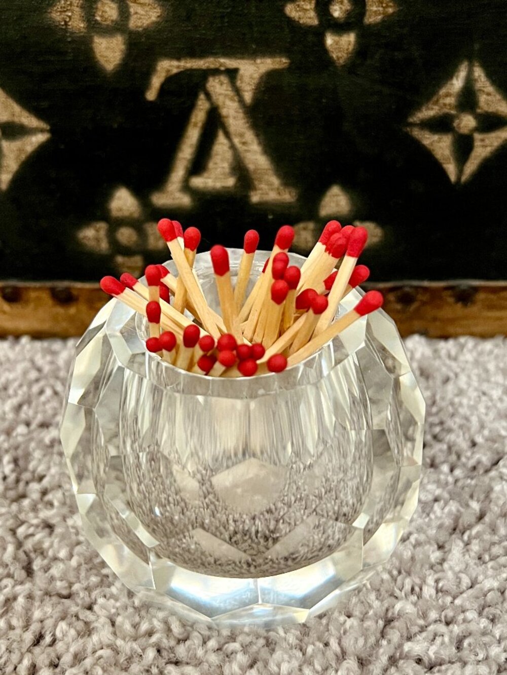Vintage Crystal Matchstick Holder, Candle Accessory